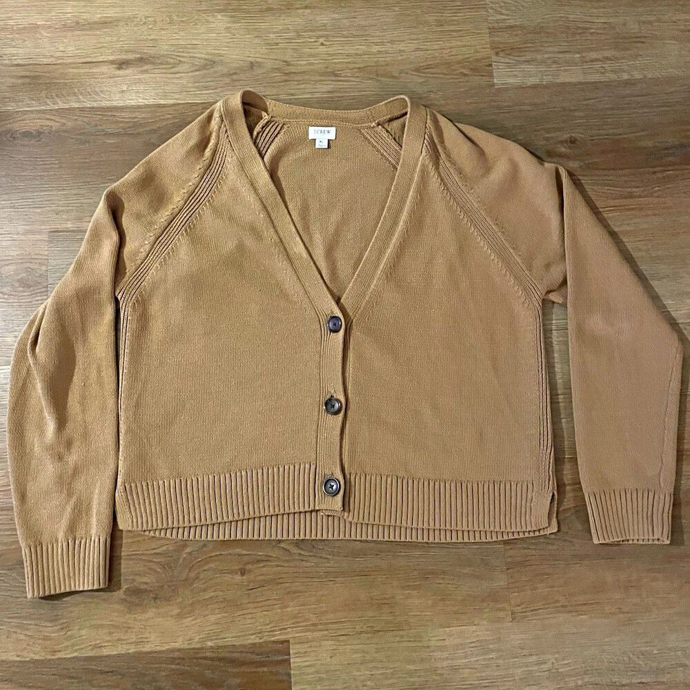 J.CREW Women's XL Brown Knit V-Neck Button Front Raglan Long Sleeve Cardigan